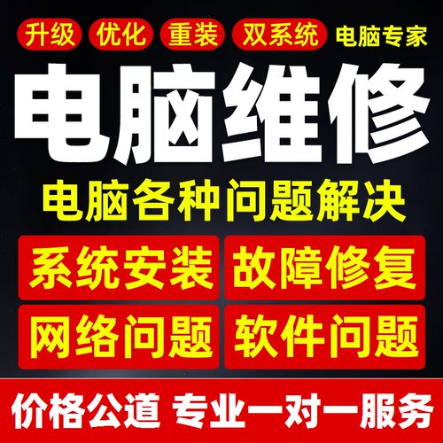 电脑维修系统重装远程故障咨询修复解决蓝屏卡顿驱动安装网络问题 - 图0