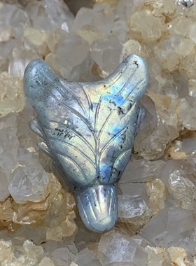 狼头吊坠拉长石动物灰月光外贸雕