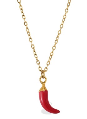 时尚红辣椒吊坠项链女金色