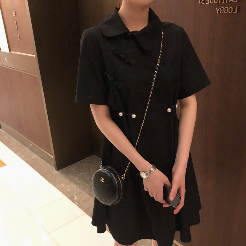 夏装森系珍珠盘扣改良女神范连衣裙 法依绮连衣裙