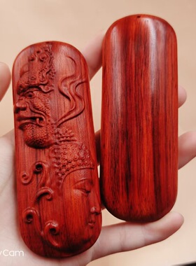 檀木雕刻龙首佛面手把件 文玩实木工艺品 摆件挂件 3.5×9.8cm