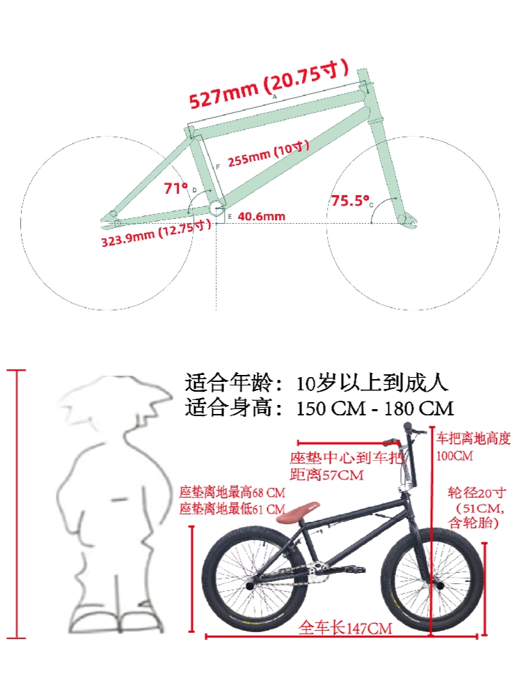 BMX小轮车20寸表演车特技动作极限单车自行车铬钼钢120响花鼓包邮 - 图1