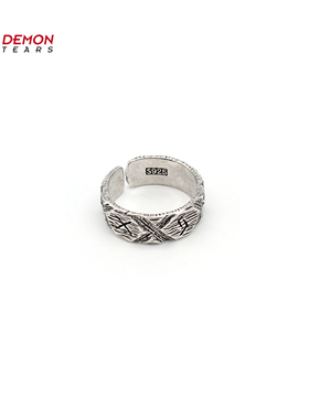 维京刻纹镀银开口戒指