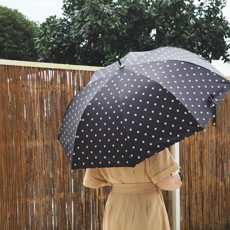 ins风太阳伞文艺防晒晴雨两用遮阳黑胶自动长柄伞波点复古雨伞 - 图0