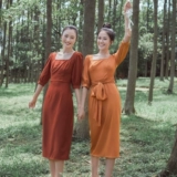 茉野婚纱花树系列「欧月」红橙色系伴娘裙姐妹复古连衣裙礼服