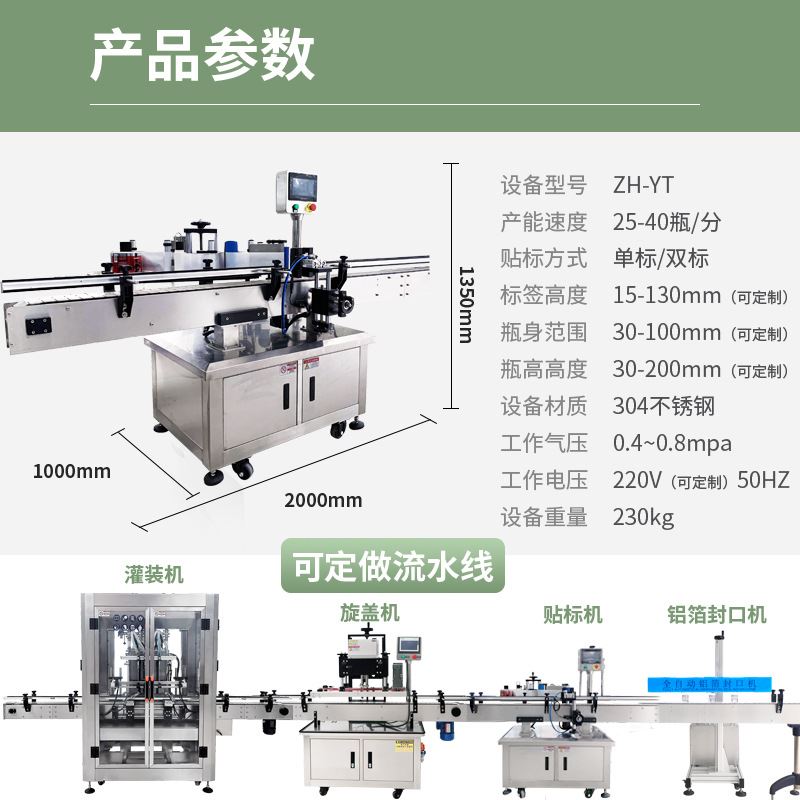 正源ZH-YT全自动圆瓶贴标机 玻璃塑料瓶不干胶自动贴标机 现货 - 图0