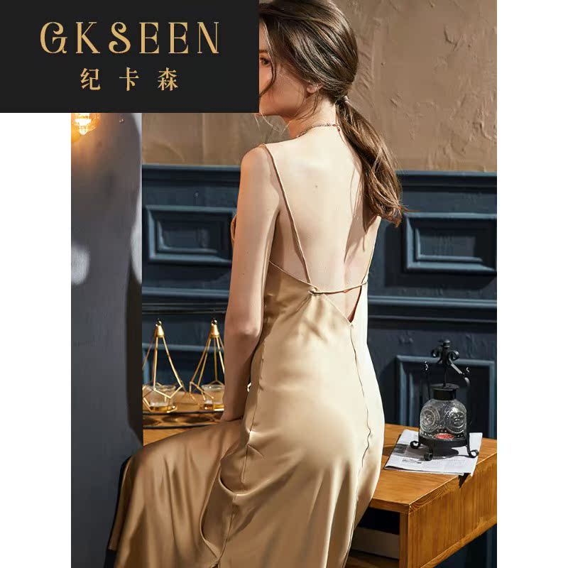 gkseen吊带夏冰丝薄款长款过膝睡裙 gkseen纪卡森睡裙