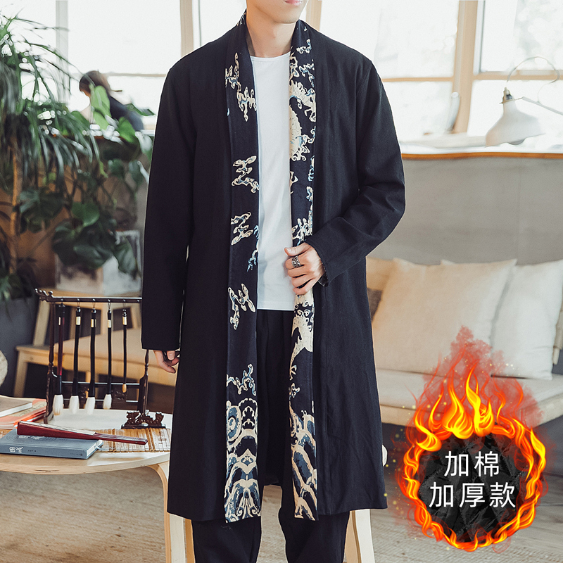 秋季中国风男装中长款开衫男士披风 卿卡风衣