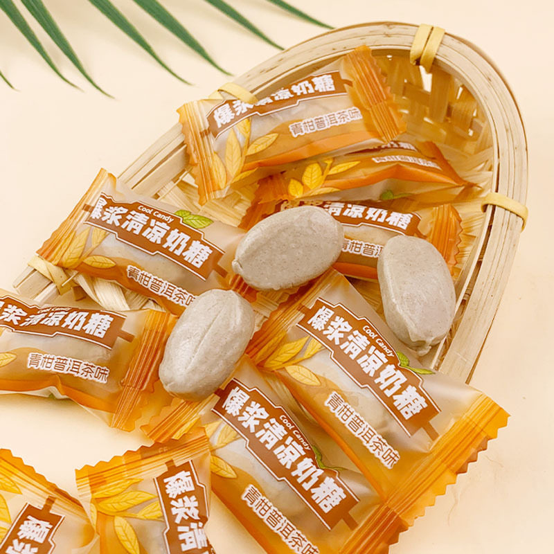 薄荷奶糖爆浆夹心清凉口气软糖喜糖散装夹心茶味浓郁糖果休闲零食 - 图3