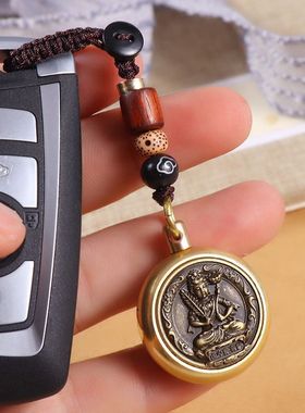 十二生肖守护神钥匙扣挂件纯黄铜本命佛不动明王普贤文殊汽车吊坠