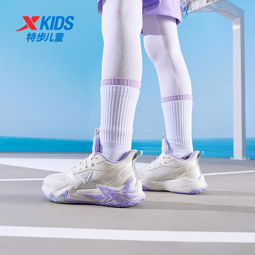 特步童鞋秋季新款中大童女童时尚高帮篮球鞋儿童运动减震缓震球鞋 - 图3