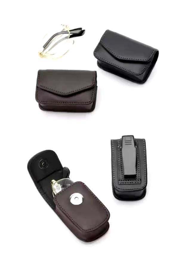 精致光面黑色真皮折叠镜盒便携男女通用打火机挂腰可穿可夹眼镜盒,淘宝优惠券,粉丝福利购,淘宝优惠卷