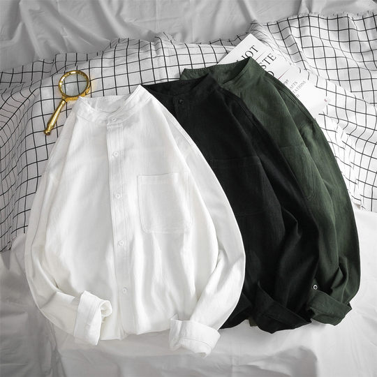 Handsome long sleeve Korean style trendy stand collar shirt