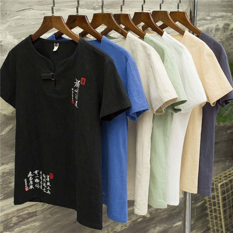 唐装男短袖夏季体恤套装青年汉服 尤凯西民族服装