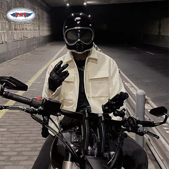 AMZ日式尖嘴小盔体复古巡航头盔机车踏板车玻璃钢四季太空全盔