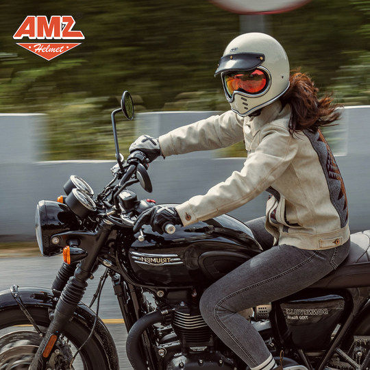 AMZ日式尖嘴小盔体复古巡航头盔机车踏板车玻璃钢四季太空全盔