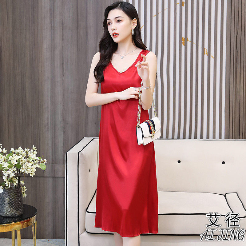 真丝睡裙女可外穿薄款冰丝睡衣 艾径睡裙