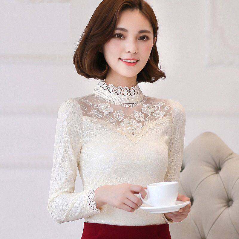 蕾丝加绒加厚女内衣高档洋气t恤 艾径蕾丝衫/雪纺衫