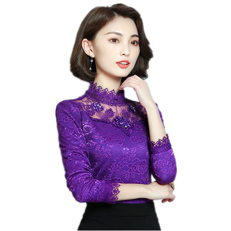 蕾丝加绒加厚女内衣高档洋气t恤 艾径蕾丝衫/雪纺衫