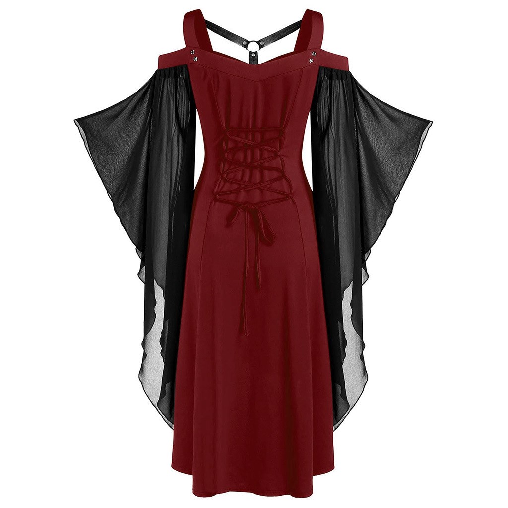 欧美女装女士哥特式朋克风网纱拼接绑带吊带连衣裙Gothic dress。 - 图2
