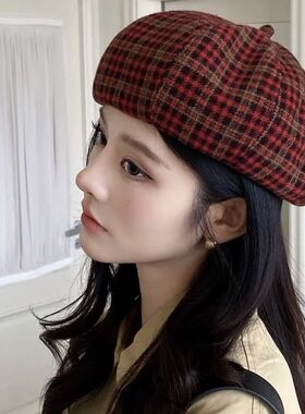 2025新款秋冬季羊毛呢织渔夫帽子女高级感遮脸水桶帽保暖护耳盆帽