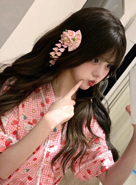 日系甜美扇形粉色花朵流苏发夹
