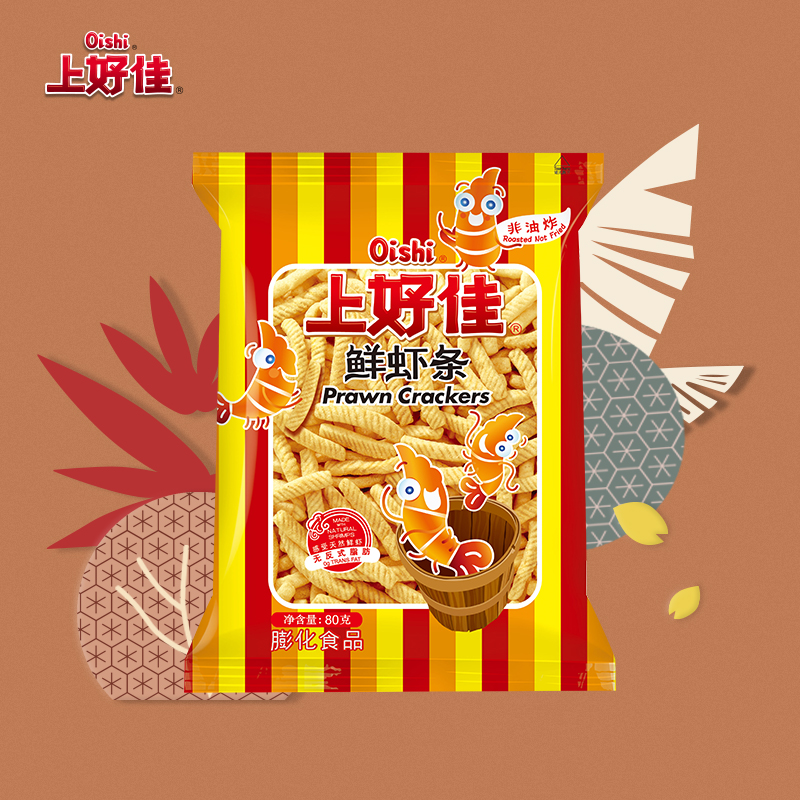 Oishi上好佳官方旗舰店 鲜虾条80g/包非油炸膨化休闲零食小吃食品 - 图2