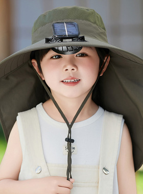 带电风扇的凉帽子儿童夏季防晒遮阳太阳新款大帽檐小男孩女童帽
