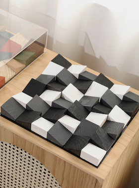 现代几何创意实木魔方摆件边样板间客厅桌面色块展示软装饰品摆设