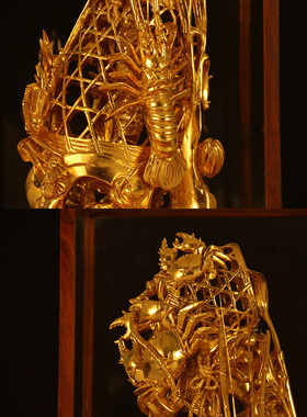 【潮元素】潮州镂空木雕收藏品 龙虾蟹篓 纯手工雕刻