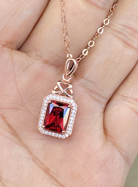 天然莫桑比克酒红色雷迪恩石榴石镀玫瑰金色925银托镶嵌配925银链