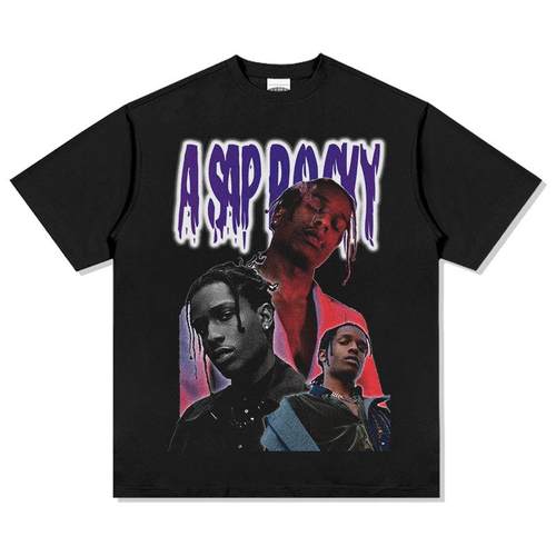 ASAP A$AP ROCKY高街嘻哈说唱T恤男重磅宽松小领口短袖数码直喷 - 图3