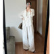 Old Money Style 100 Linen Suit ຂອງແມ່ຍິງເສື້ອສີຂາວແລະກາງເກງ