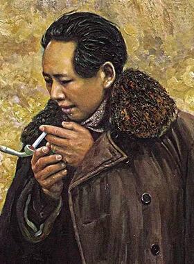 伟人借火点烟带框装饰画