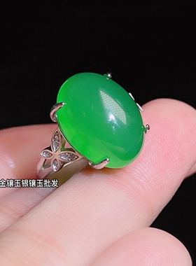 帝王绿玉髓戒指s925纯银镶嵌大红色玛瑙指环开口可调节宝石玉女戒