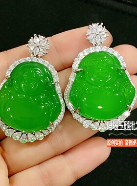 帝王绿玉髓佛公吊坠女项链礼品母亲节翡翠色玛瑙玉佛挂件本命年坠