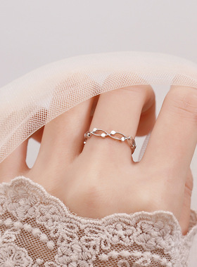 镂空925银戒指女网红小众设计轻奢韩版时尚个性闺蜜开口指环ins潮