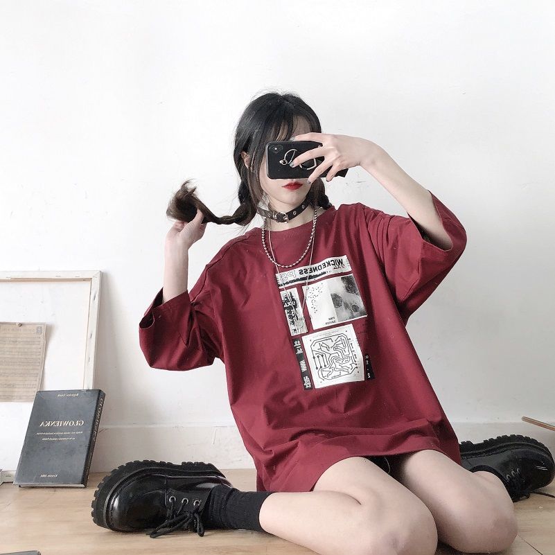 pinksavior下衣失踪夏季短袖T恤女中长款宽松体恤大码七分袖上衣