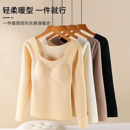 Top cálido con cuello en U de terciopelo alemán de manga larga para mujer, otoño e invierno