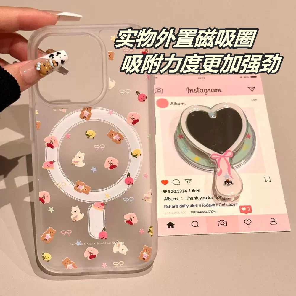满屏动物爱心镜子带磁吸适用小米13TPRO/14T/NOTE13手机壳poco m7支架F7/F4/13红米13C/14硅胶C75/11S软M6pro - 图3