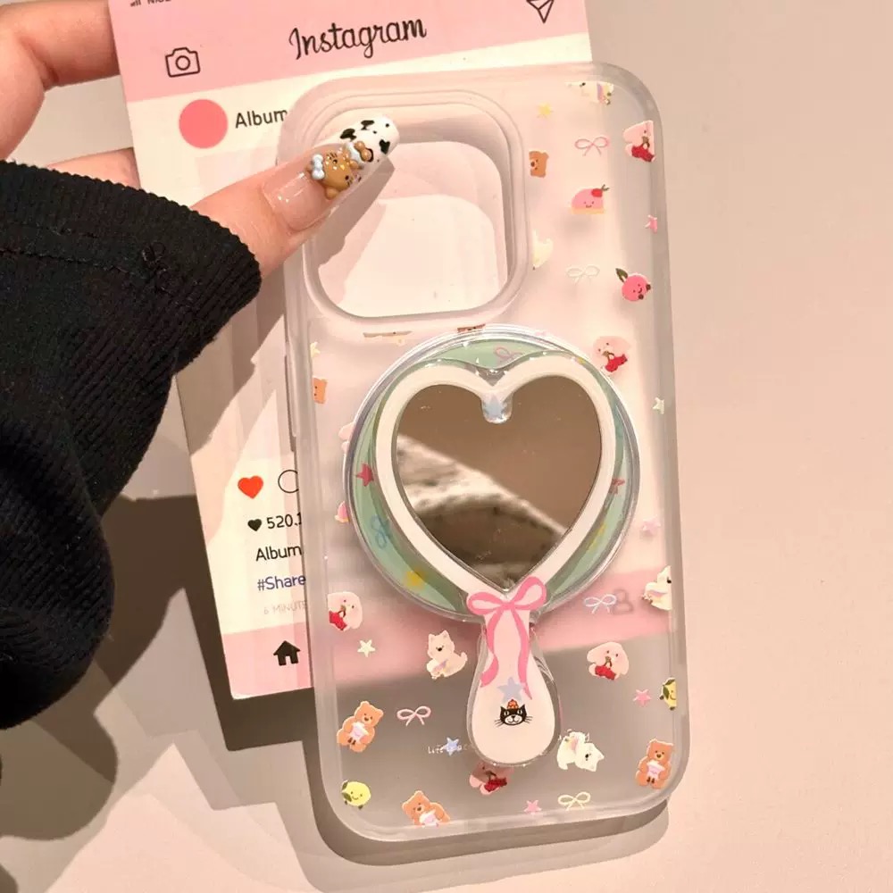 满屏动物爱心镜子带磁吸适用小米13TPRO/14T/NOTE13手机壳poco m7支架F7/F4/13红米13C/14硅胶C75/11S软M6pro - 图0