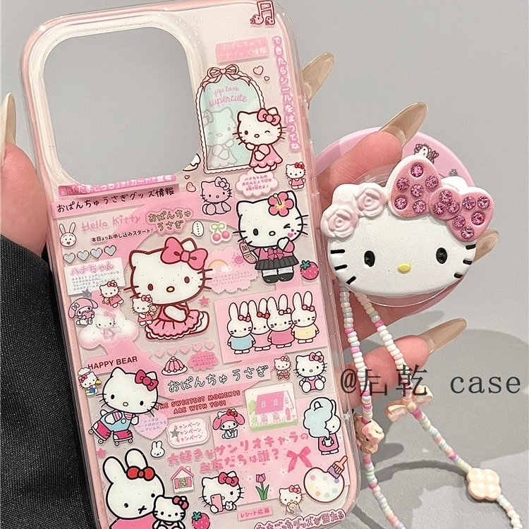 粉色KT磁吸支架适用苹果16E手机壳15pro/16plus/iPhone13Pro/12 mini带链条14promax/Xs/876plus硬壳11pr可爱 - 图1