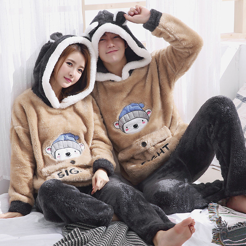 情侣冬季珊瑚绒可爱保暖套装男睡衣 花瑞朵睡衣/家居服套装