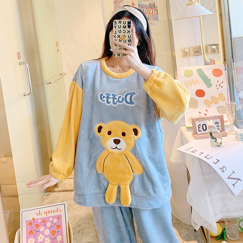 秋冬季孕妇珊瑚绒加绒月子服睡衣 花瑞朵家居服套装