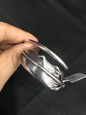 向卉中古意大利回流中古925银羽毛手镯