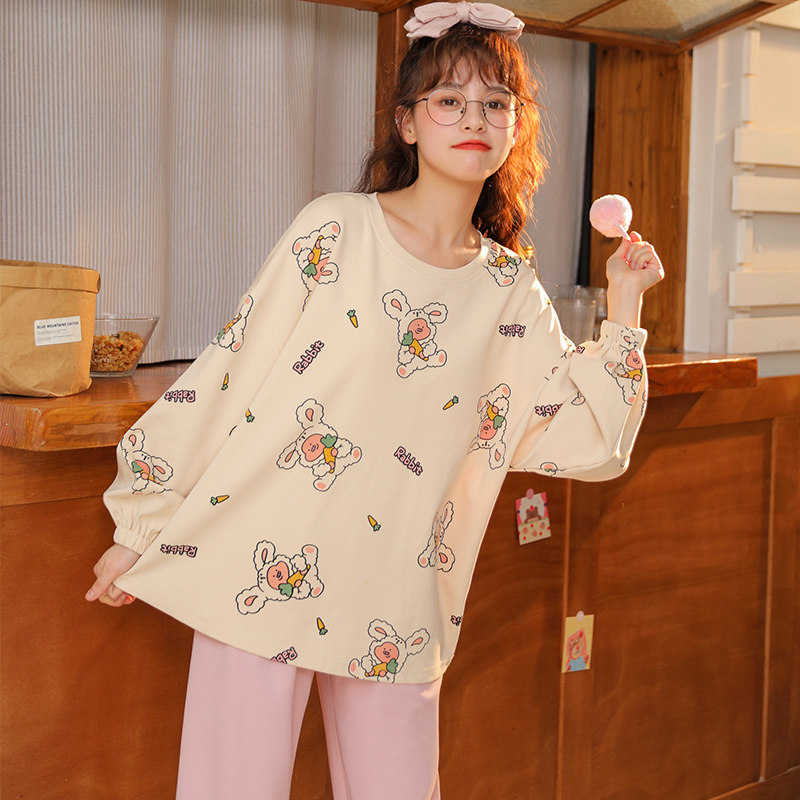 春秋可外穿纯棉学生可爱日系潮睡衣 岱乐柔睡衣/家居服套装