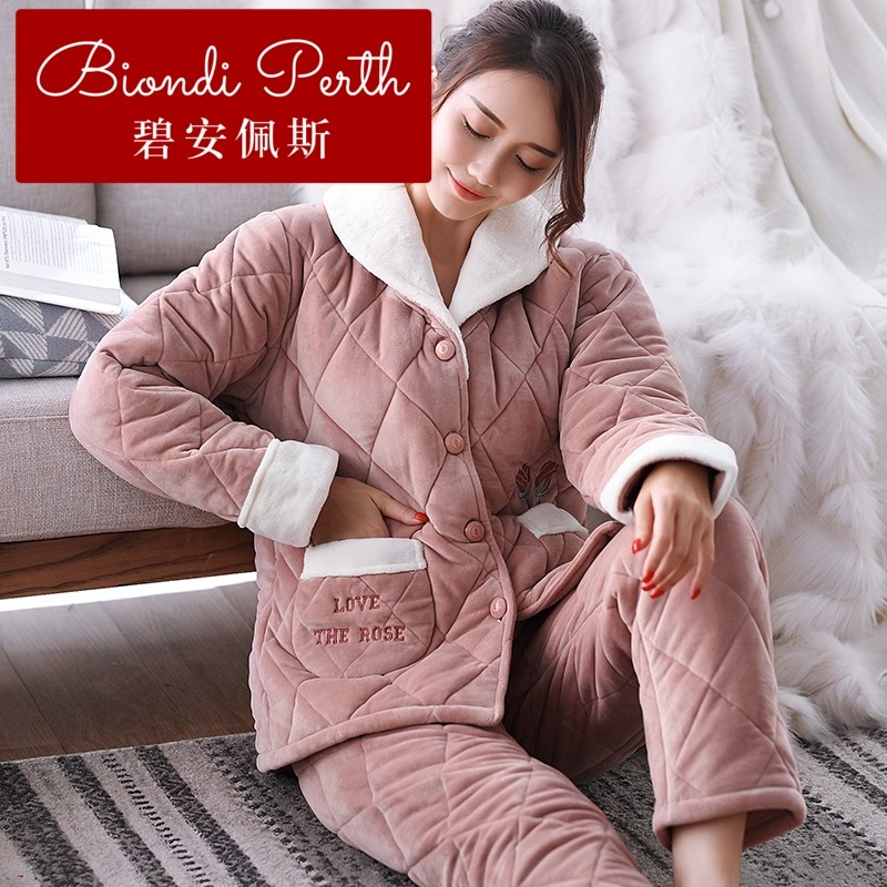 碧安佩斯秋冬季珊瑚绒歌瑞尔夹睡衣 碧安佩斯睡衣/家居服套装