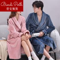 Mens winter sleeping robes thickened autumn and winter flannel bathrobe female coral suede lovers pyjamas pyjamas with velvet length 1224b