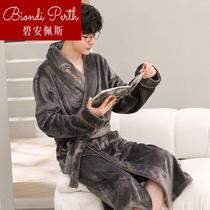 Mens winter sleeping robes thickened autumn and winter long Flannel Suede Lovers Bathrobe Coral Suede Pajamas plus 1224b