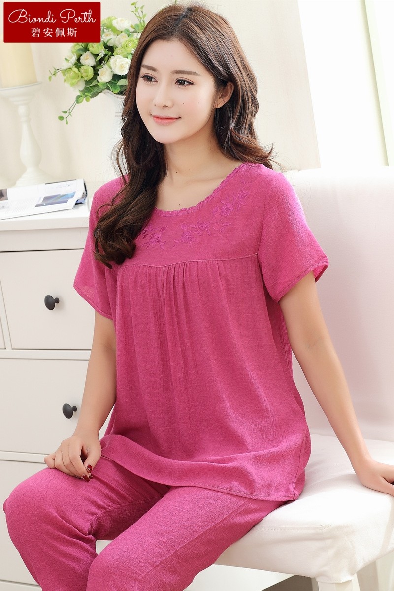 碧安佩斯夏季女中老年棉麻睡衣 碧安佩斯睡衣/家居服套装